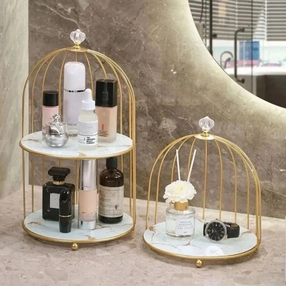 Double-Layer Iron Birdcage Makeup Storage Shelf | Vanity Organizer Cosmetic Storage Shelf HIP
