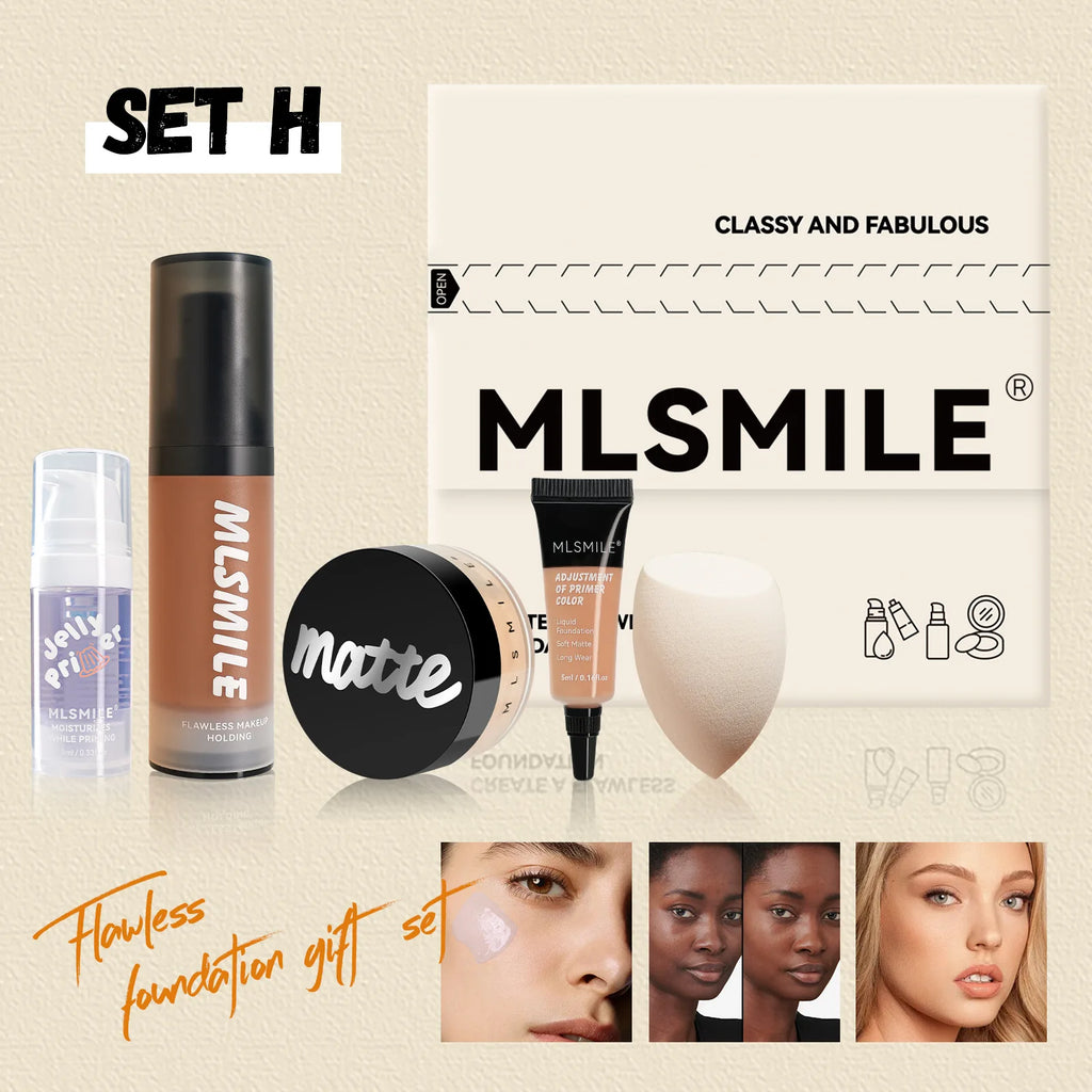 MLSMILE Flawless Makeup Set – Primer, Foundation & Powder Face Makeup Set HIP H