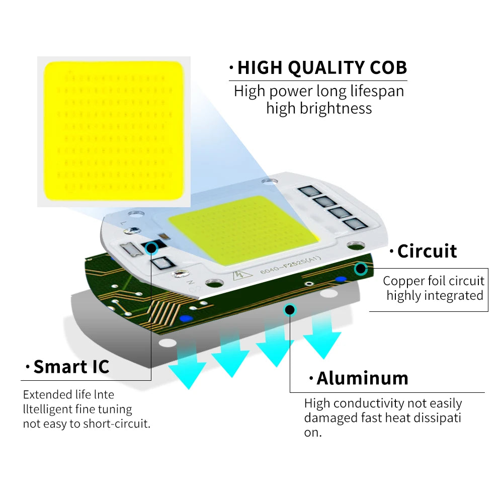 YNL LED COB Chip 10W–50W Smart IC No Driver 110V/220V LED COB Chip HIP