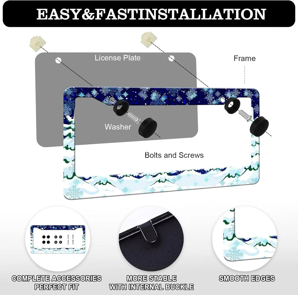 Christmas Snowflake License Plate Frames 2-Pack – Stainless Steel License Plate Frame HIP