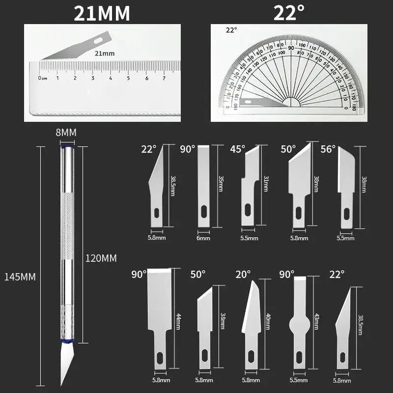 13-Piece Metal Carving Knife Set – 3 Handles & 10 Blades Craft Knife Set HIP