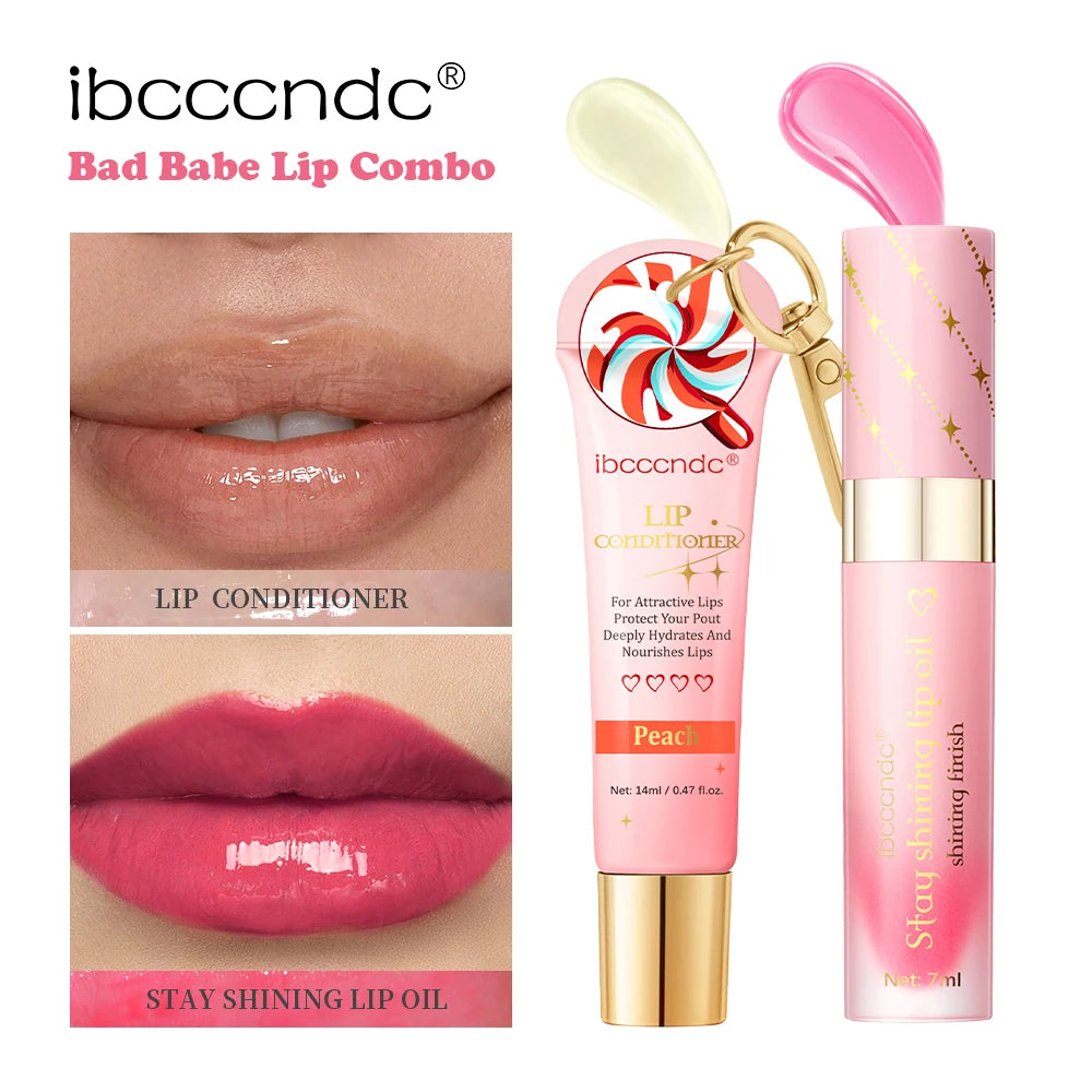 Lip Glosses Set Lip Duo Lip Gloss Combo with A Keychain Long Lasting Moisturizing Nourish Plumper Cosmetics HIP 1Peach