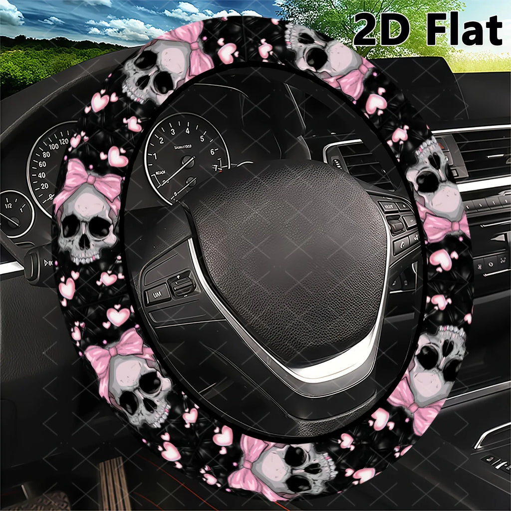 Skull & Pink Bow Steering Wheel Cover – Gothic Universal Fit Steering Wheel Cover HIP