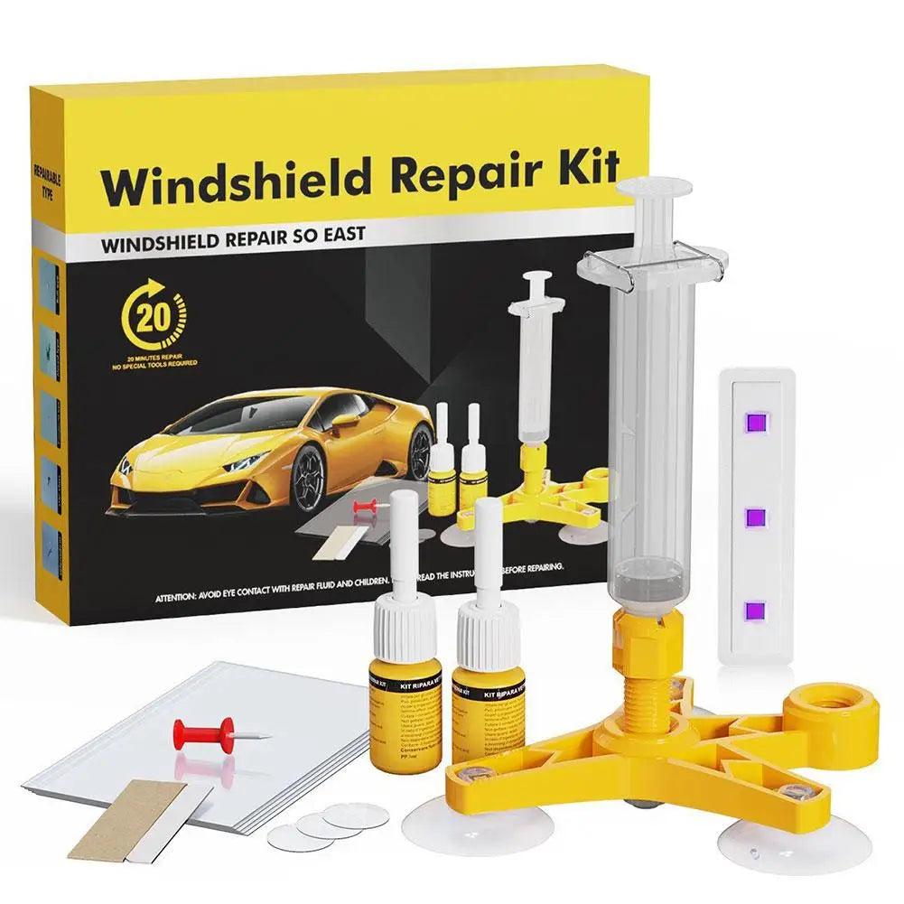 Windshield Car Crack Repair Kit DIY Window Mobile Screen Kit Cure Glue Car Glass Scratch Crack Repair Accessories Clean Neat HIP with light
