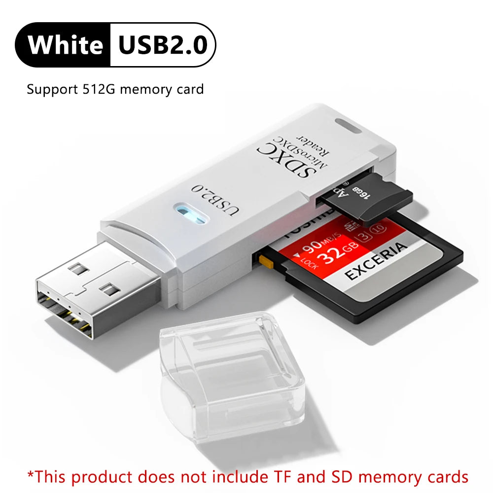 2-in-1 USB 3.0 Micro SD & TF Card Reader Adapter for PC USB Card Reader HIP USB 2.0 White