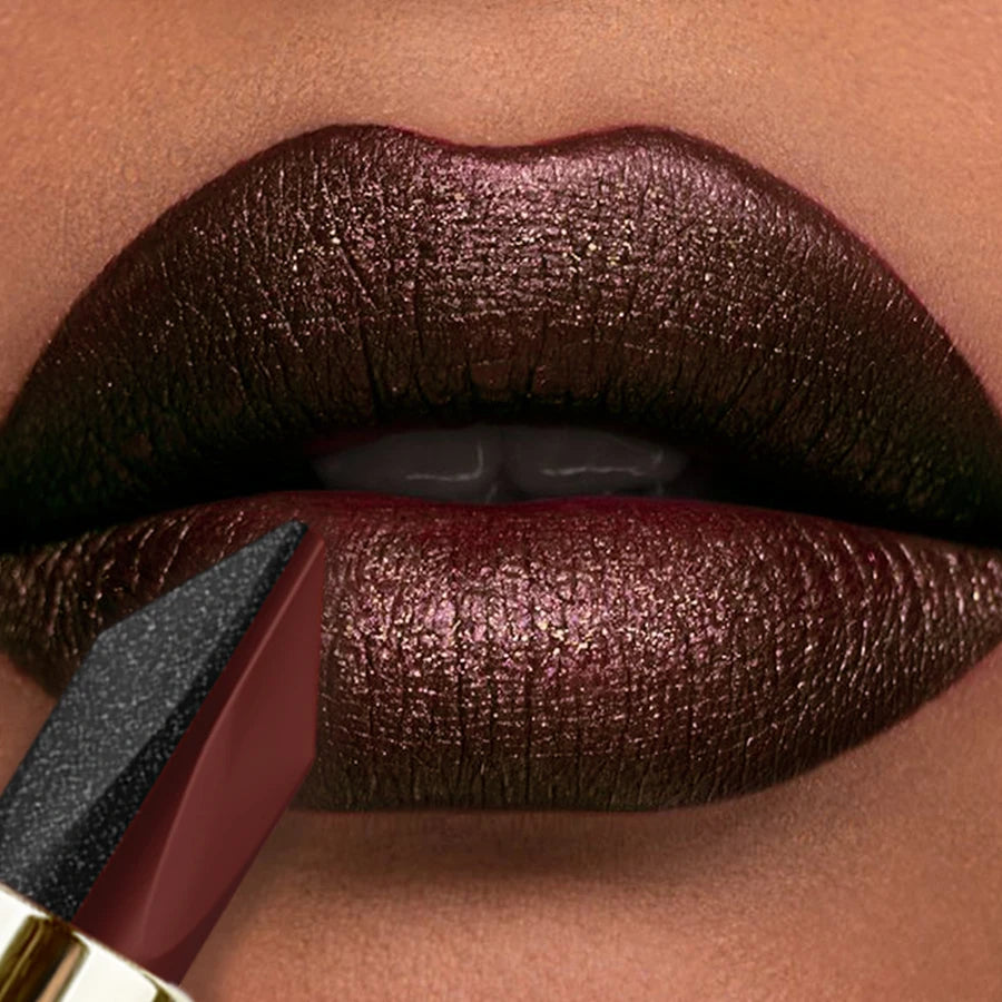 1PC Glitter Waterproof Two-tone Lipstick Matte Non-stick Pearlescent Diamond Lip Tint Red Black Brown Lips Makeup for Women Cosm HIP