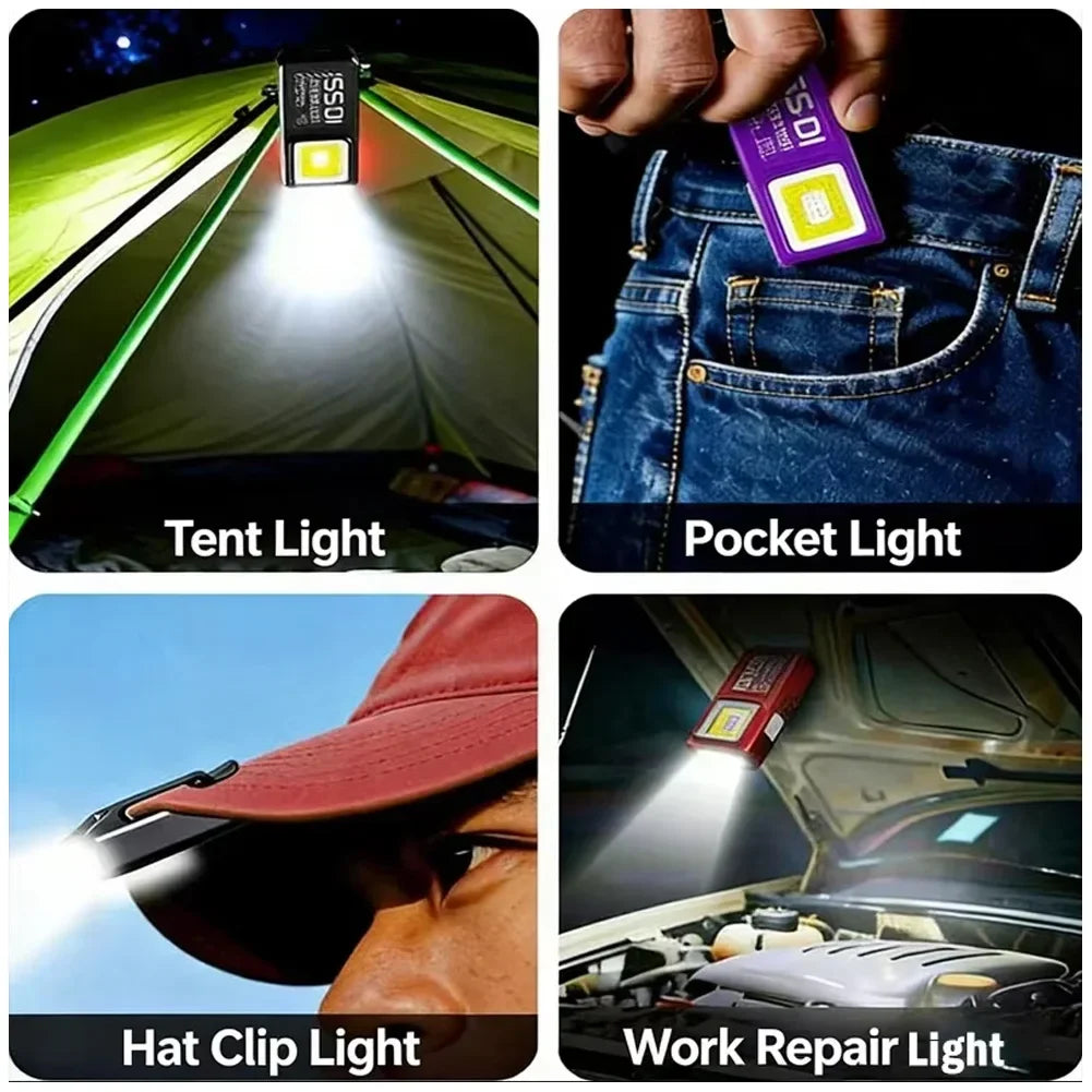 Portable COB LED Flashlight Rechargeable Magnetic Work Light Waterproof Pocket Flashlight Camping Hiking Emergency Outdoor Light HIP