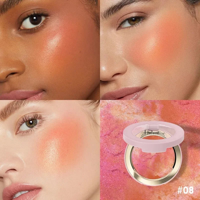 Baked Marble Blusher Long-Wearing Smooth Pressed Powder Blush Highlighter 8Color Lightweight Face Brighten Shimmer Rouge Palette HIP 08