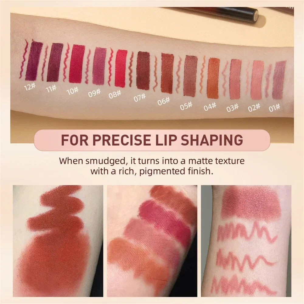 QIBEST Lipliner Pencil Lipstick Set Matte Nude Red Contour Tint Lipstick Long Lasting Non-stick Cup Lipliner Makeup Lip Stain HIP