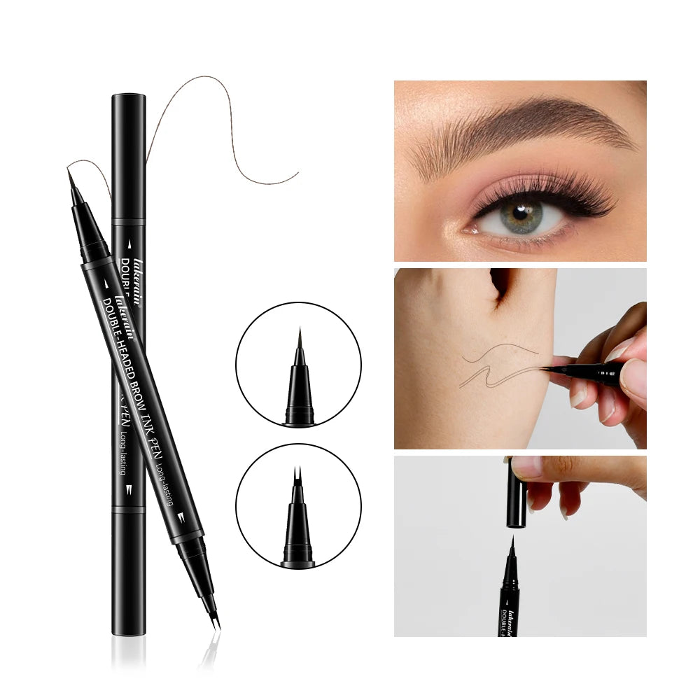 2&1 Pronged Eyebrow Pencil Waterproof Double-Headed Long Lasting Smudge Proof 2 End Design for Natural Brows Easy Application HIP