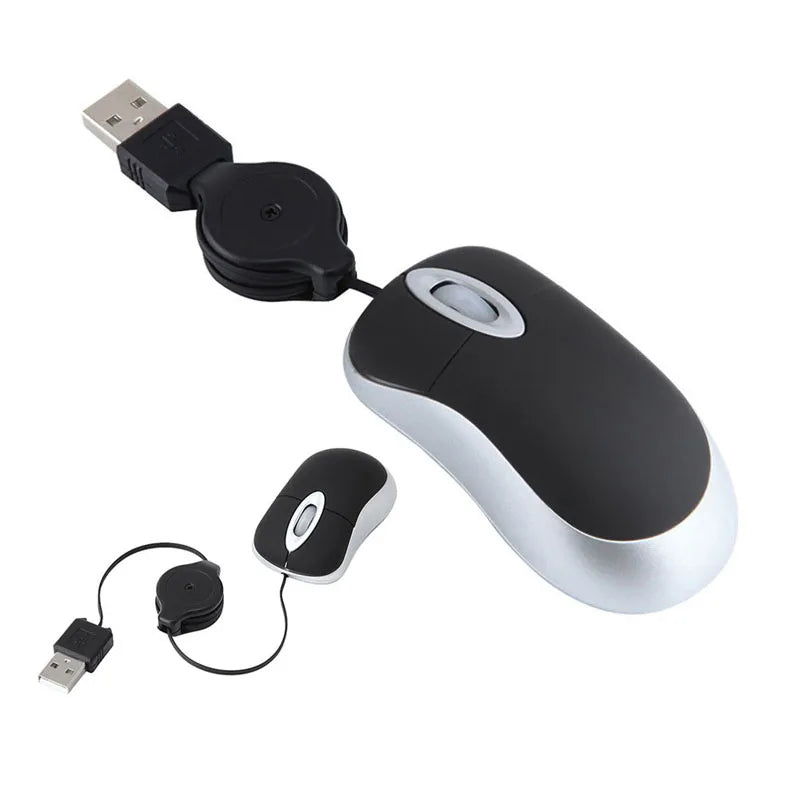 OULLX Mini USB Optical Mouse – Retractable Cable, 1000 DPI Wired Optical Mouse HIP