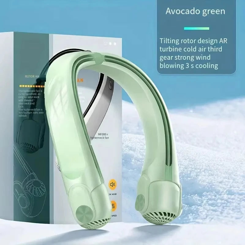 Portable Bladeless Neck Fan – USB Rechargeable, 3 Speeds Wearable Neck Fan HIP light green