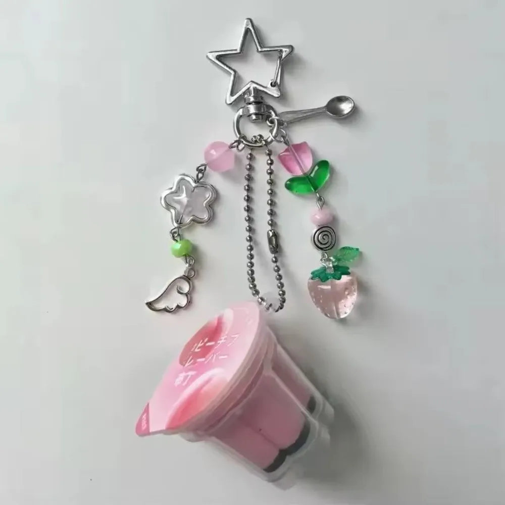 Japanese Pudding Keychain – Retro Boho Beads Charm Pendant Novelty Keychain HIP