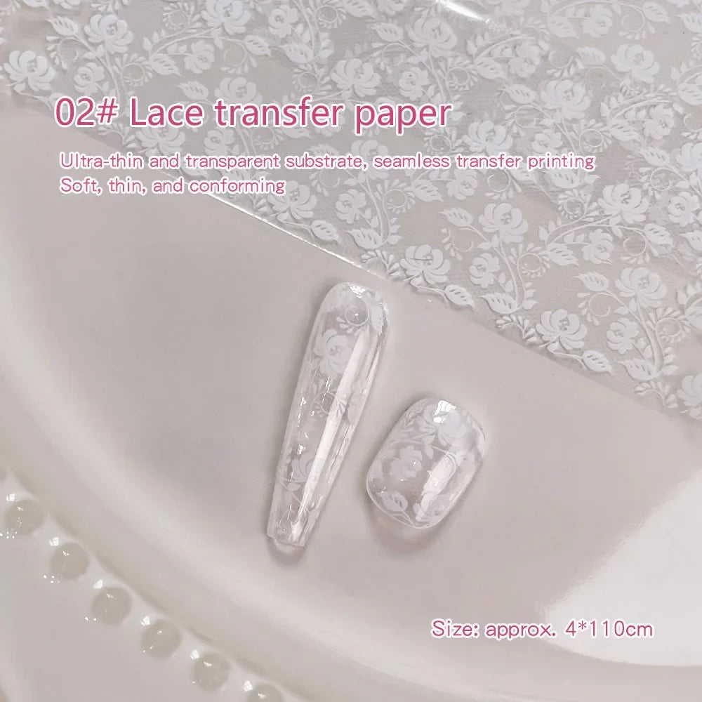 Lace Floral Nail Transfer Stickers Colorful Rose Flower Nail Foil French Vintage Style for DIY Manicure Transfer Paper Ornament HIP 02