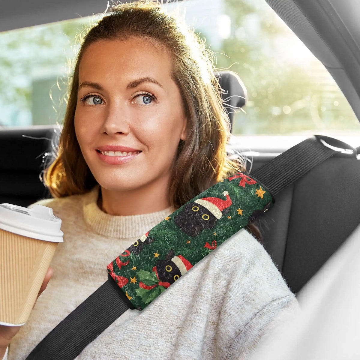 Christmas Cat Bow Seat Belt Covers 2 Pack – Soft Flannel Seat Belt Cover HIP