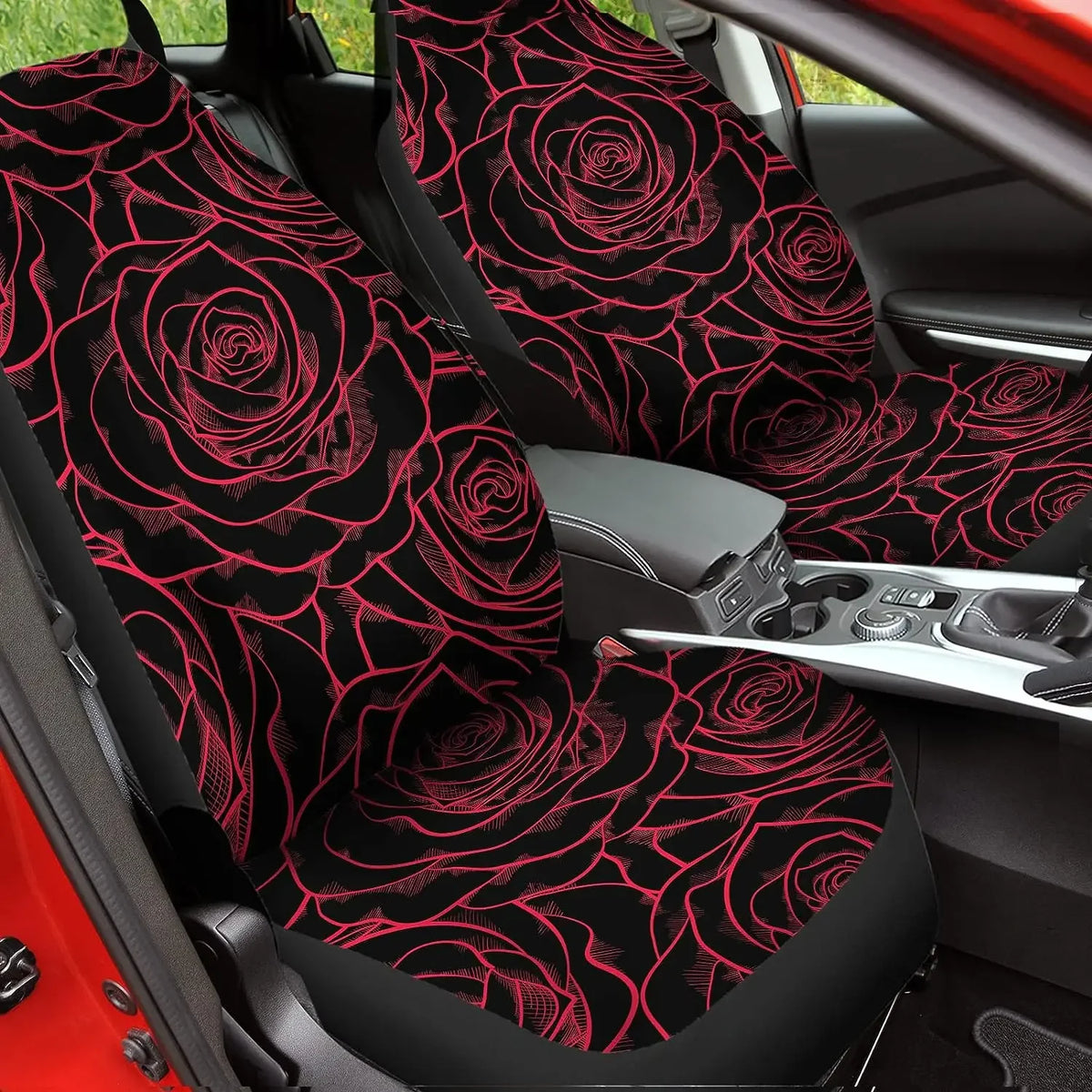 Red Rose Paisley Car Seat Covers Set – 2pc Front Protectors Car Seat Covers HIP
