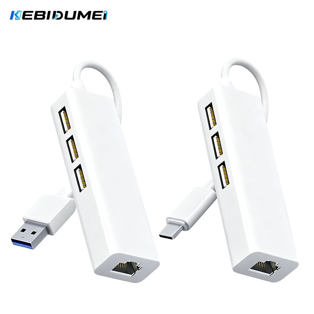 4-in-1 USB 2.0 Hub & 100Mbps RJ45 Ethernet Adapter USB Ethernet Hub HIP
