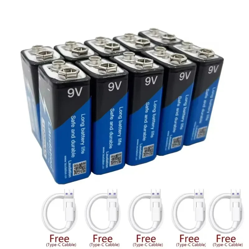 SUYIJIA 9V 1100mAh Li-Ion Rechargeable Battery Type-C USB Rechargeable Battery HIP 10PCS 9V battery 9v