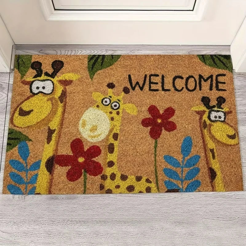 Welcome Home Fawn Floral Non-Slip Entryway Rug | Indoor Outdoor Printed Entryway Rug HIP
