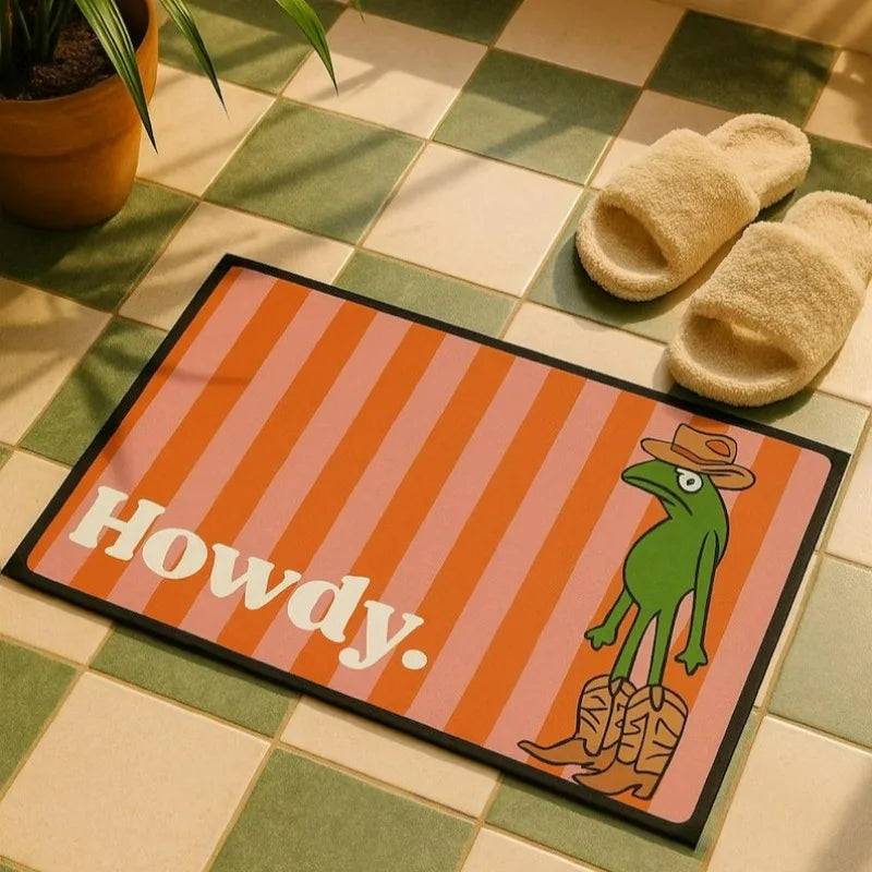 Howdy Cowboy Frog Funny Welcome Doormat – Anti-Slip Novelty Doormat HIP