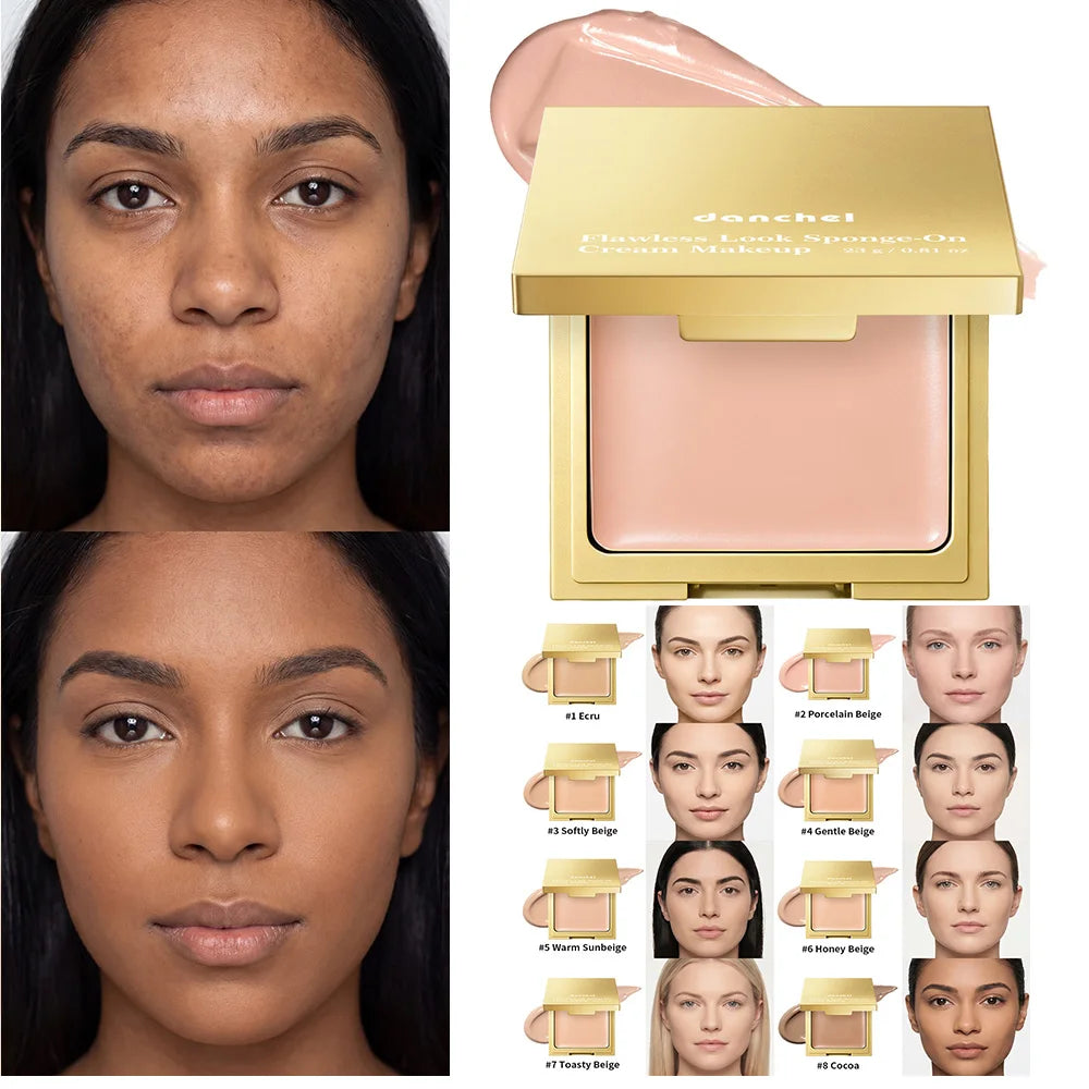 Flawless Finish Cream Foundation Sponge‑On Medium‑to‑Full Coverage Oil Control Breathable Long Lasting Concealer Makeup HIP