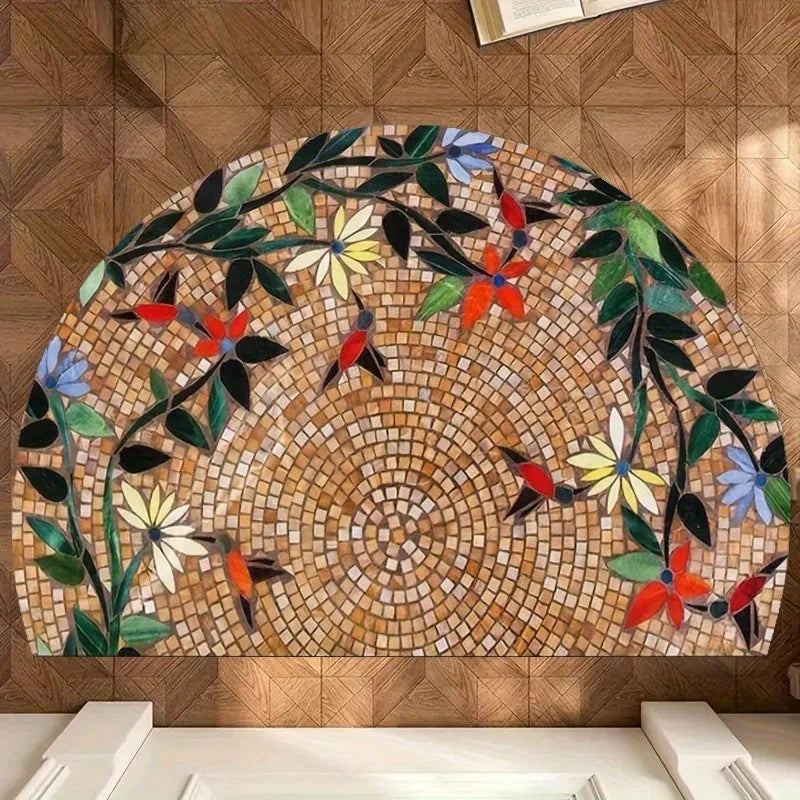 Boho Floral Half Circle Doormat – Non-Slip Washable Rug Doormat Floor Rug HIP