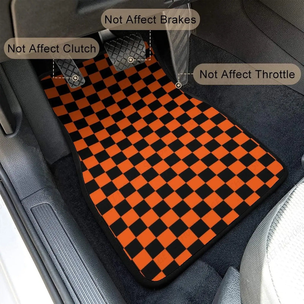 Black & Orange Checkerboard Car Floor Mats – 4 Pc Universal Car Floor Mats HIP