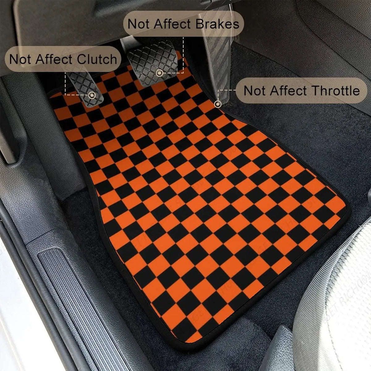 Black & Orange Checkerboard Car Floor Mats – 4 Pc Universal Car Floor Mats HIP