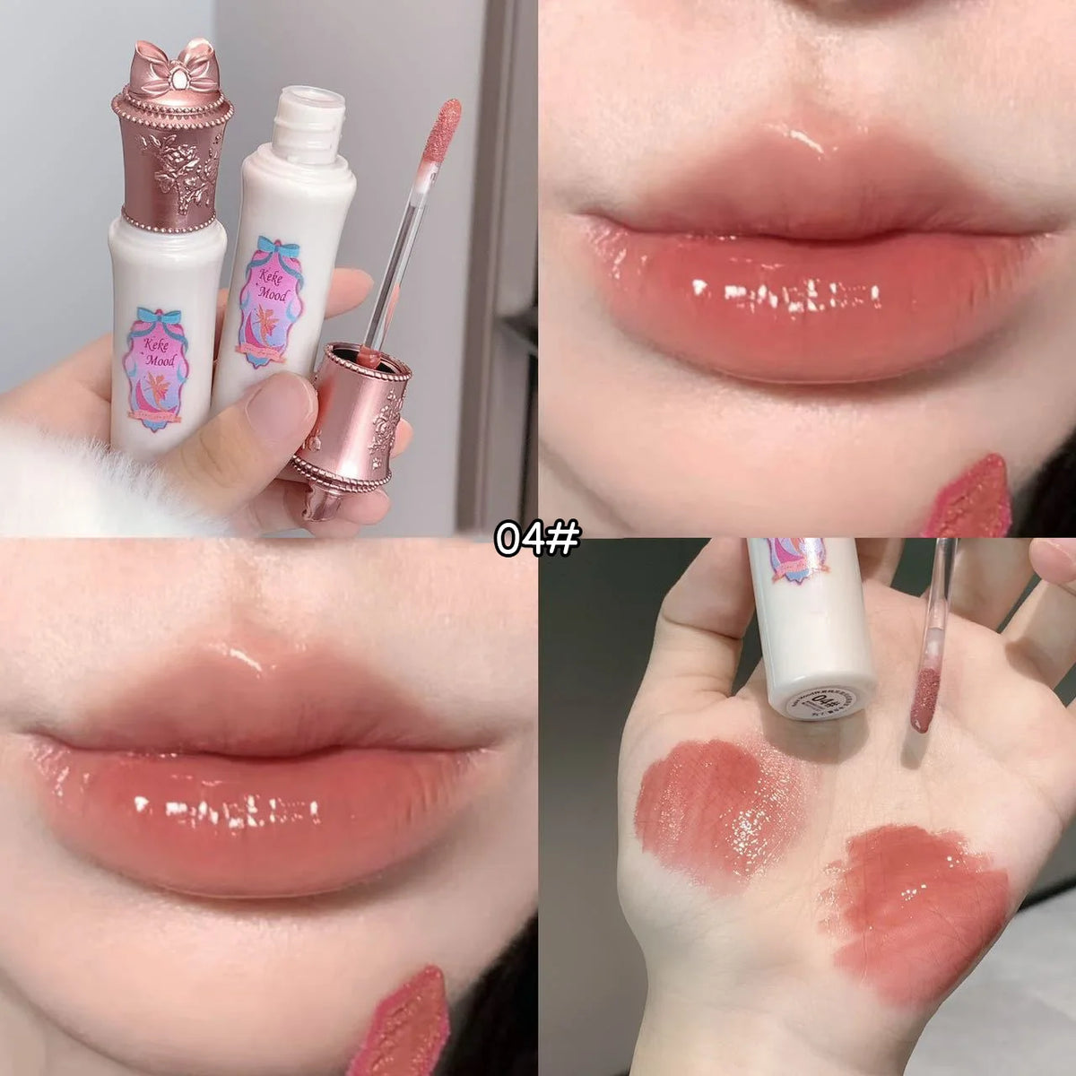 Fairy Mirror Jelly Lip Glaze 6Color Water Light Lip Gloss Lasting Moisturising Non-sticky Film-forming Lipstick Tint Lips Makeup HIP 04