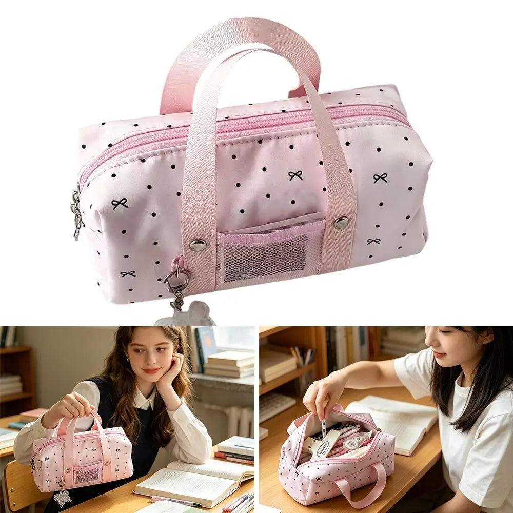 Polka Dot Bow Pencil Case – Large Capacity Stationery Pouch Pencil Case Pouch HIP