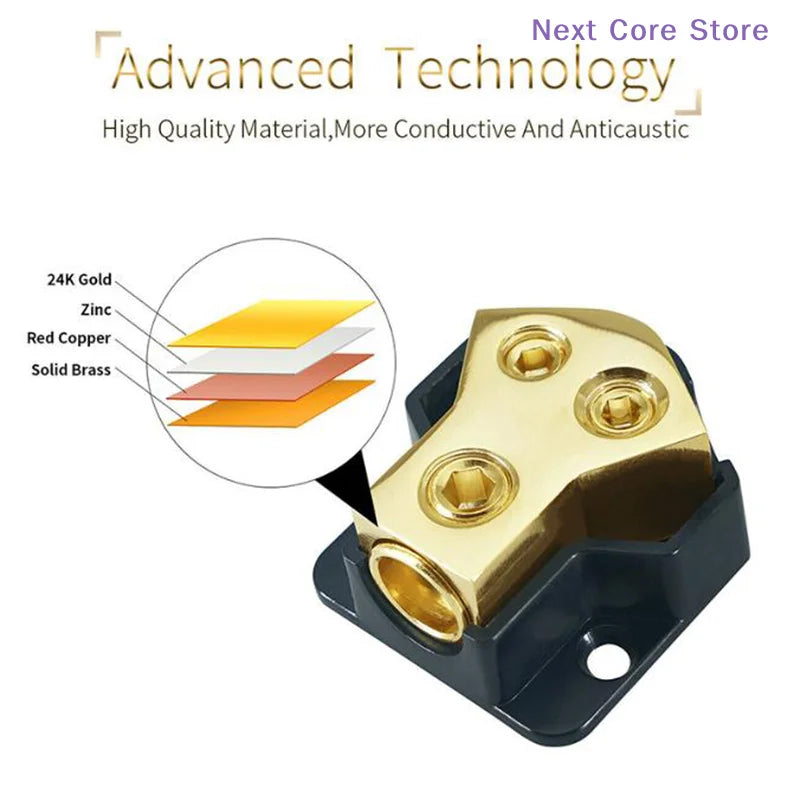2-Way Power Distribution Block 0/4 AWG – Car Audio Splitter Power Distribution Block HIP