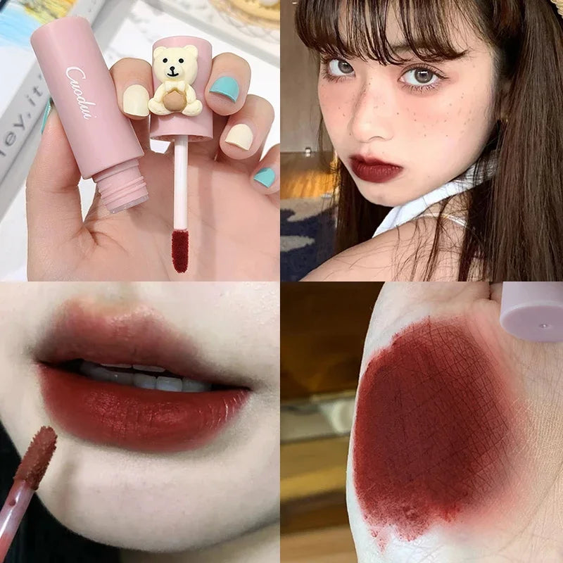 Sweet Milk Bear Velvet Matte Lipstick Smooth Long Lasting Lip Gloss Easy to Wear Waterproof Lip Mud Moisturizing Glaze Makeup HIP 03