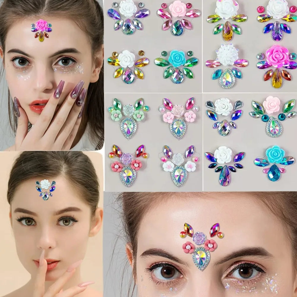 1Pc 3D Forehead Tattoo Stickers Colorful DIY Children Gem Stickers Face Jewels Glitter Face Body Rhinestone Stickers Makeup Tool HIP