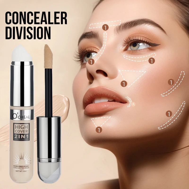 OCHEAL 2-in-1 Liquid Foundation & Concealer – High Coverage Liquid Foundation Concealer HIP