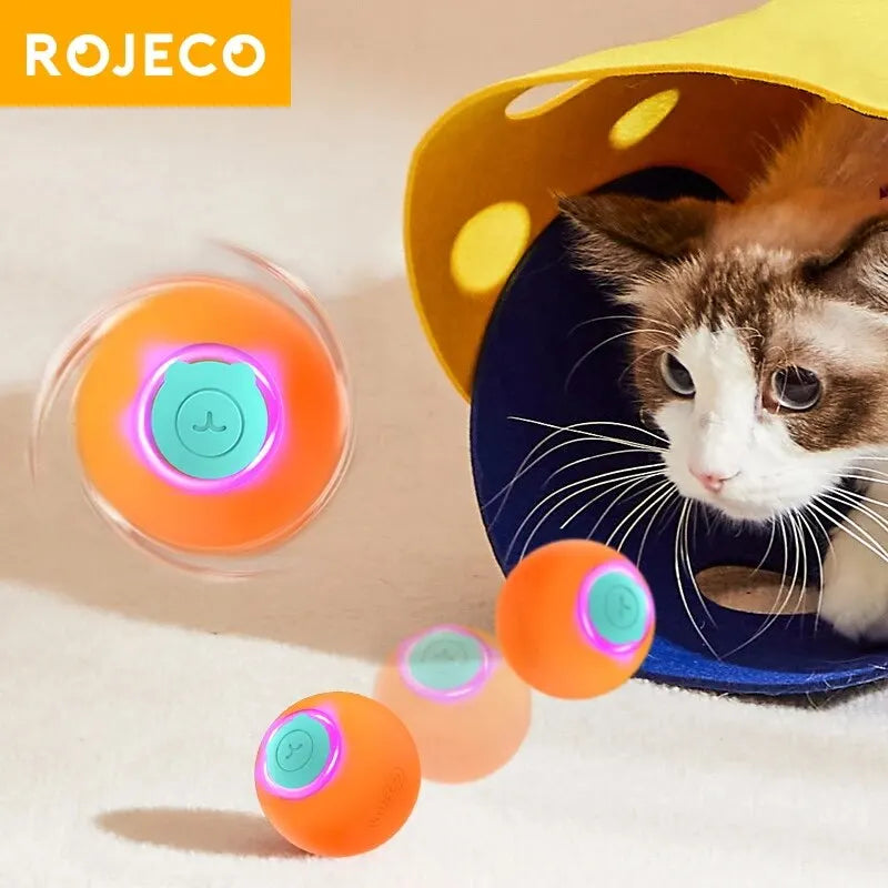ROJECO Smart Cat Toys Interactive Cat Bouncing Ball Automatic Rolling Ball Training 360° Auto-Rotating Electric Toy For Dog Pet HIP