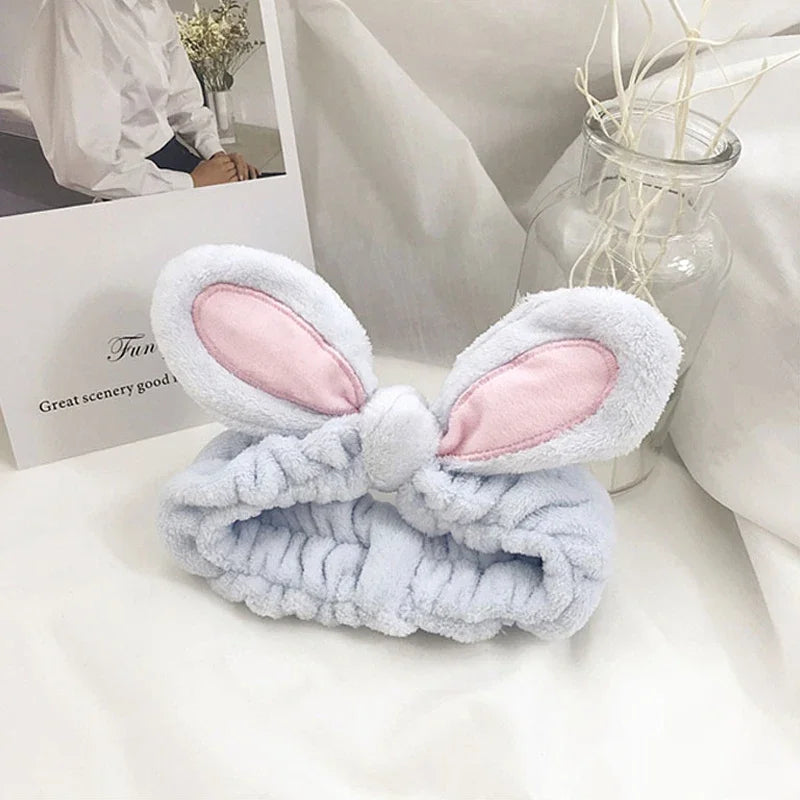 Headband for Washing Wash Face Rabbit Cat Makeup Hairbands Girls Elastic Holder Hair Strap Bands Ears Turban Hair Accessories HIP 05Light Blue