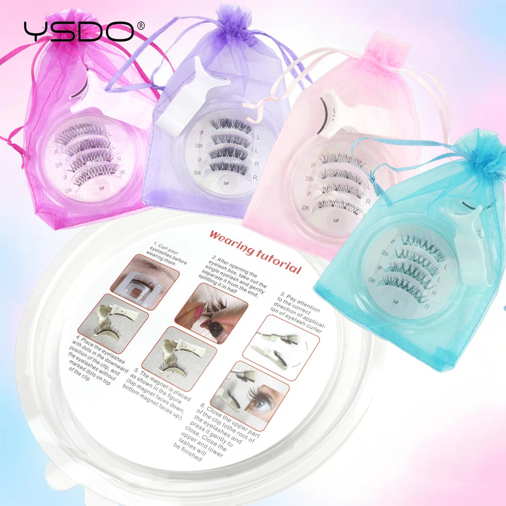 YSDO New Magnetic Lashes extension Set 1 Pairs Reusable No Glue Needed False Eyelashes with Magnetic Tweezers Set Make up Tool HIP