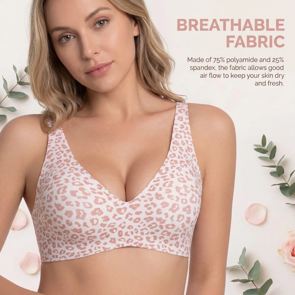 Zeriluna Women's Push Up Seamless Wireless Bra | Leopard Wireless Push Up Bra HIP