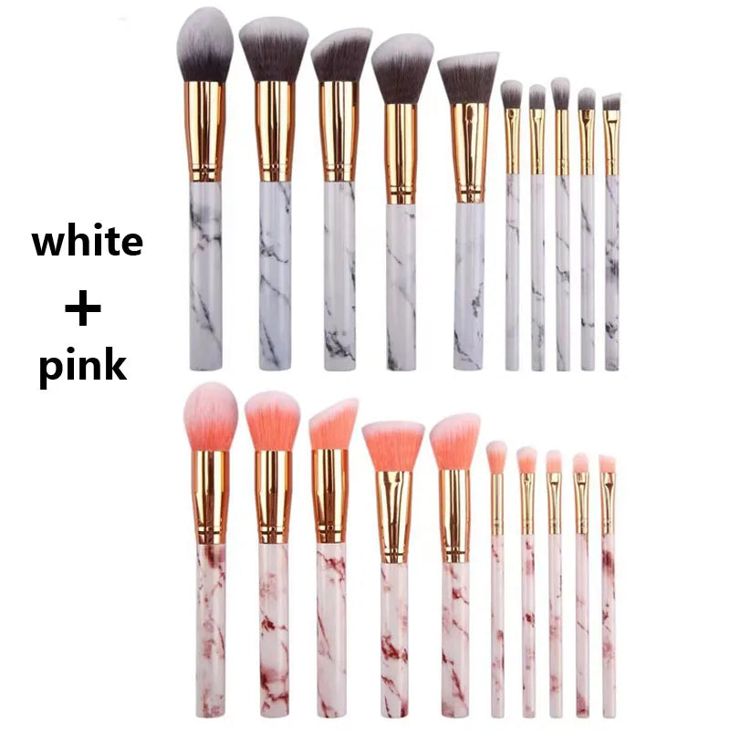10-Piece Marble Makeup Brush Set – Kabuki & Blending | RUZOFO Makeup Brush Set HIP C701-white pink 20pc