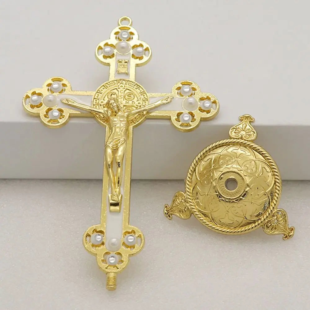 Golden Crucifix Metal Cross Figurine – Oil Drop Colors 8 & 14cm Religious Figurine HIP