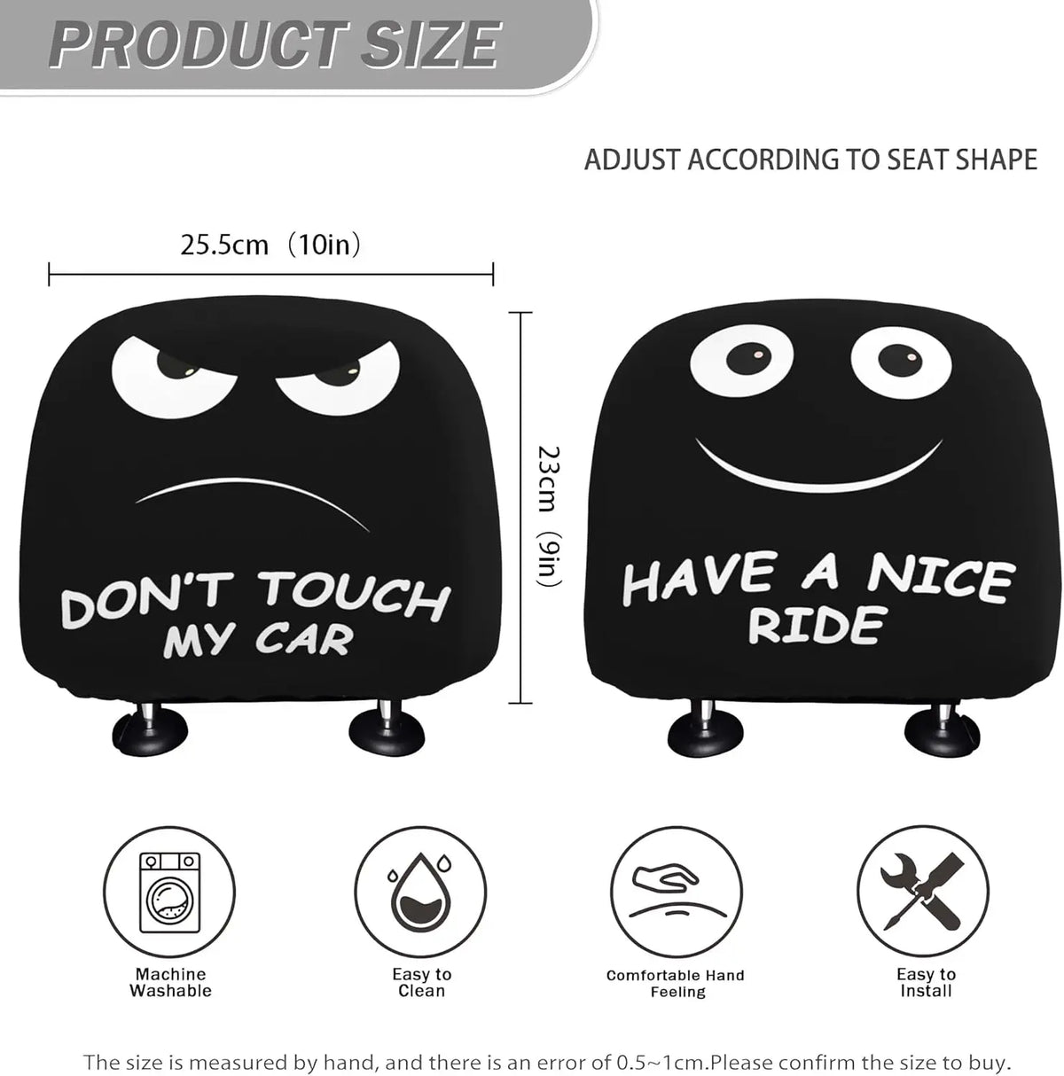 Funny Double-Sided Car Headrest Covers 2-Pack – Smile & Angry Car Headrest Cover HIP