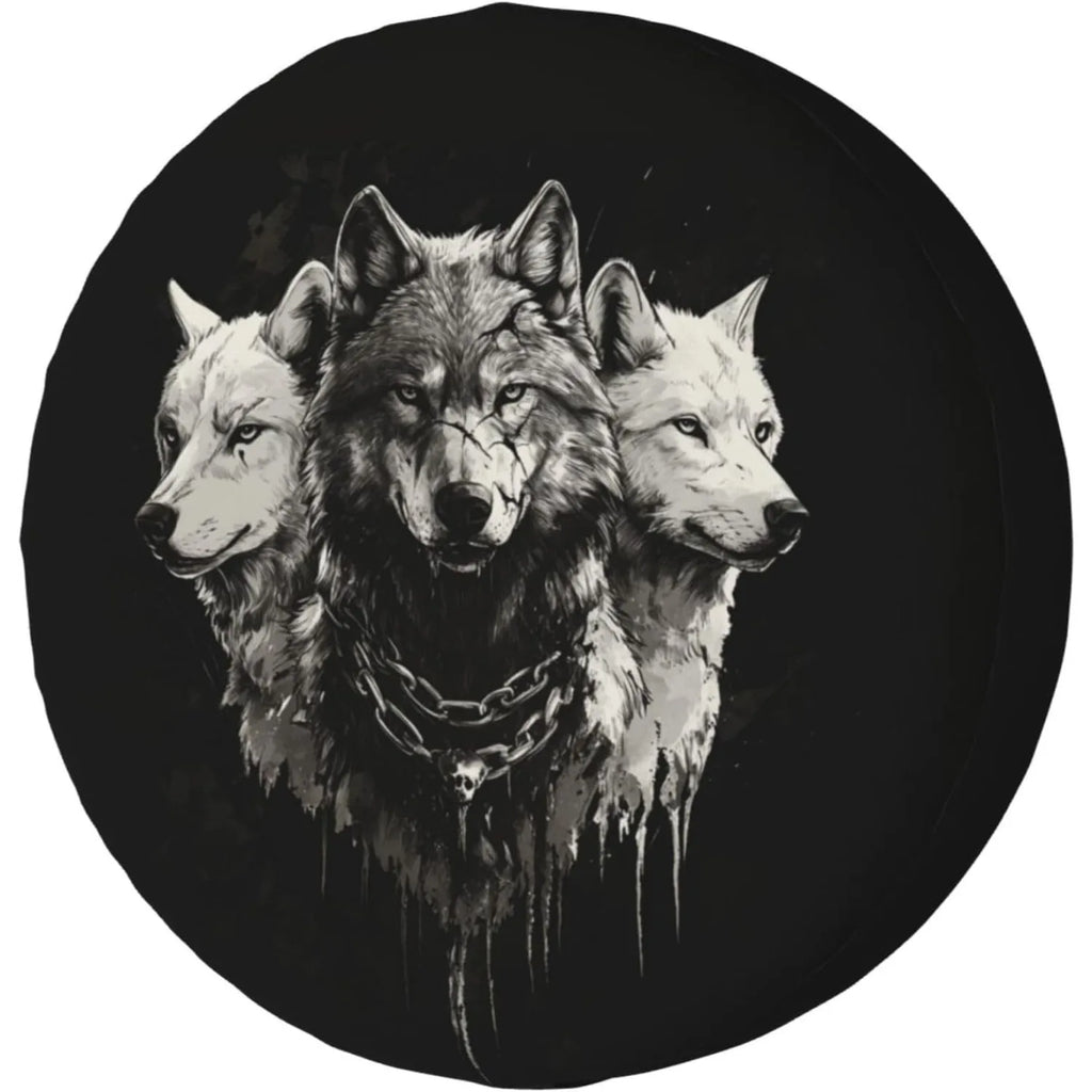 Three Wolves Graphic Tire Cover – UV & Waterproof Wheel Protector Spare Tire Cover HIP 1 17 in
