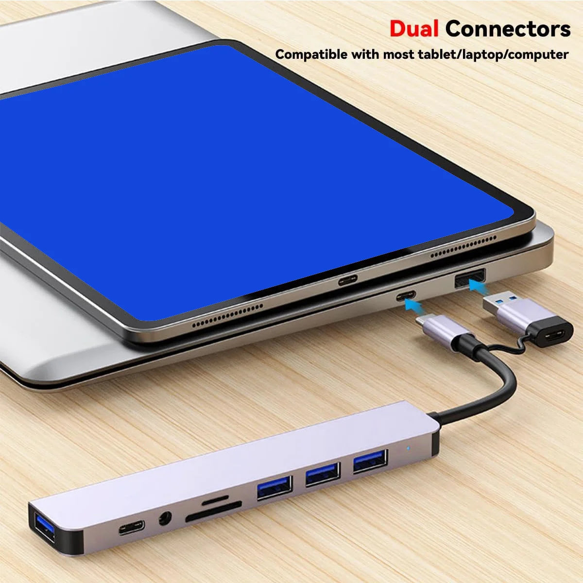8 In 2 USB C Hub Expander Multiport Adapter Type C Splitter Dock USB 3.0 For Xiaomi Phone Tablet Fast Data Transfer Charging HUB HIP