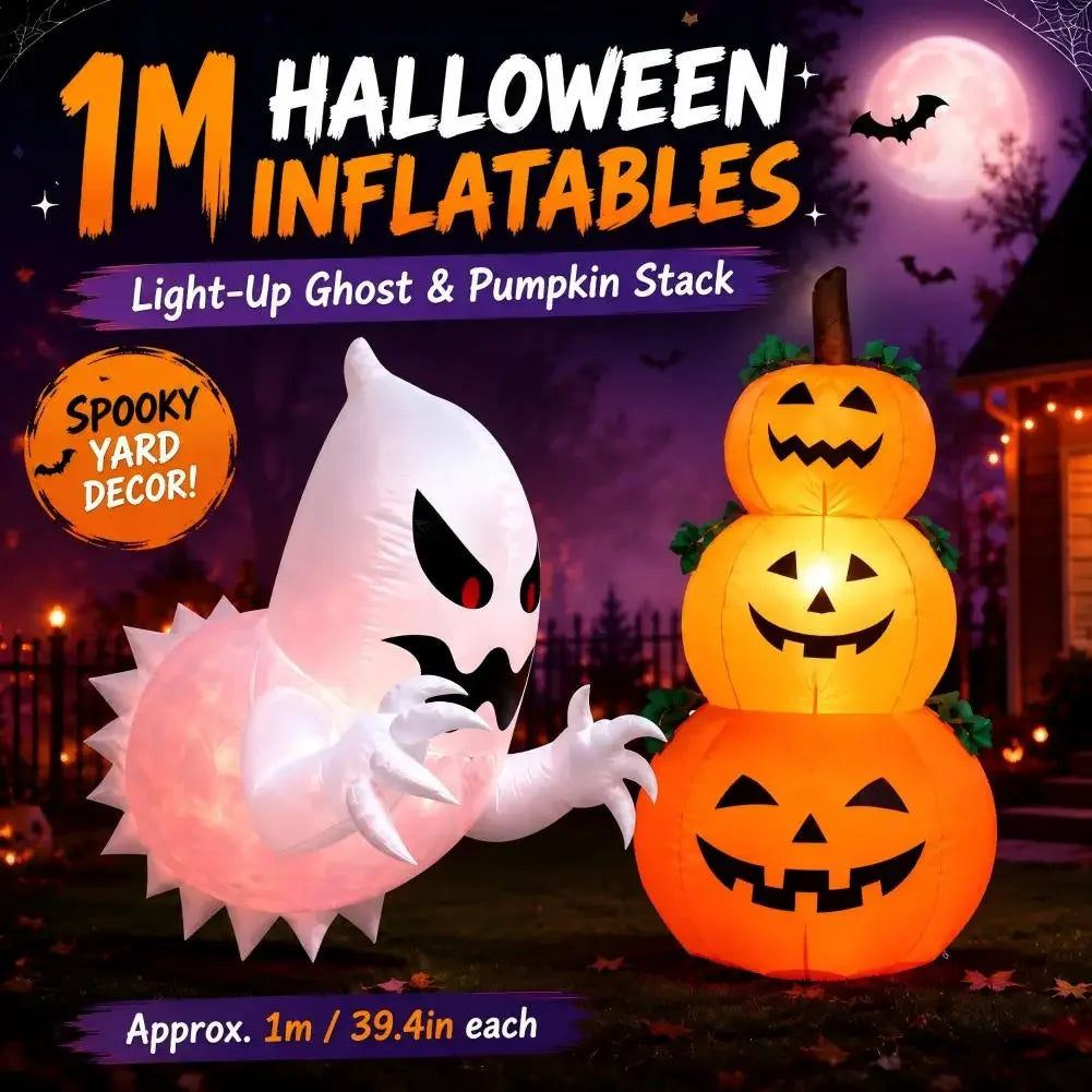 1/1.2m Self-Inflating Ghost & Pumpkin Inflatable Decoration USB Powered Halloween Airblown for Outdoor Yard Garden Party Decor HIP