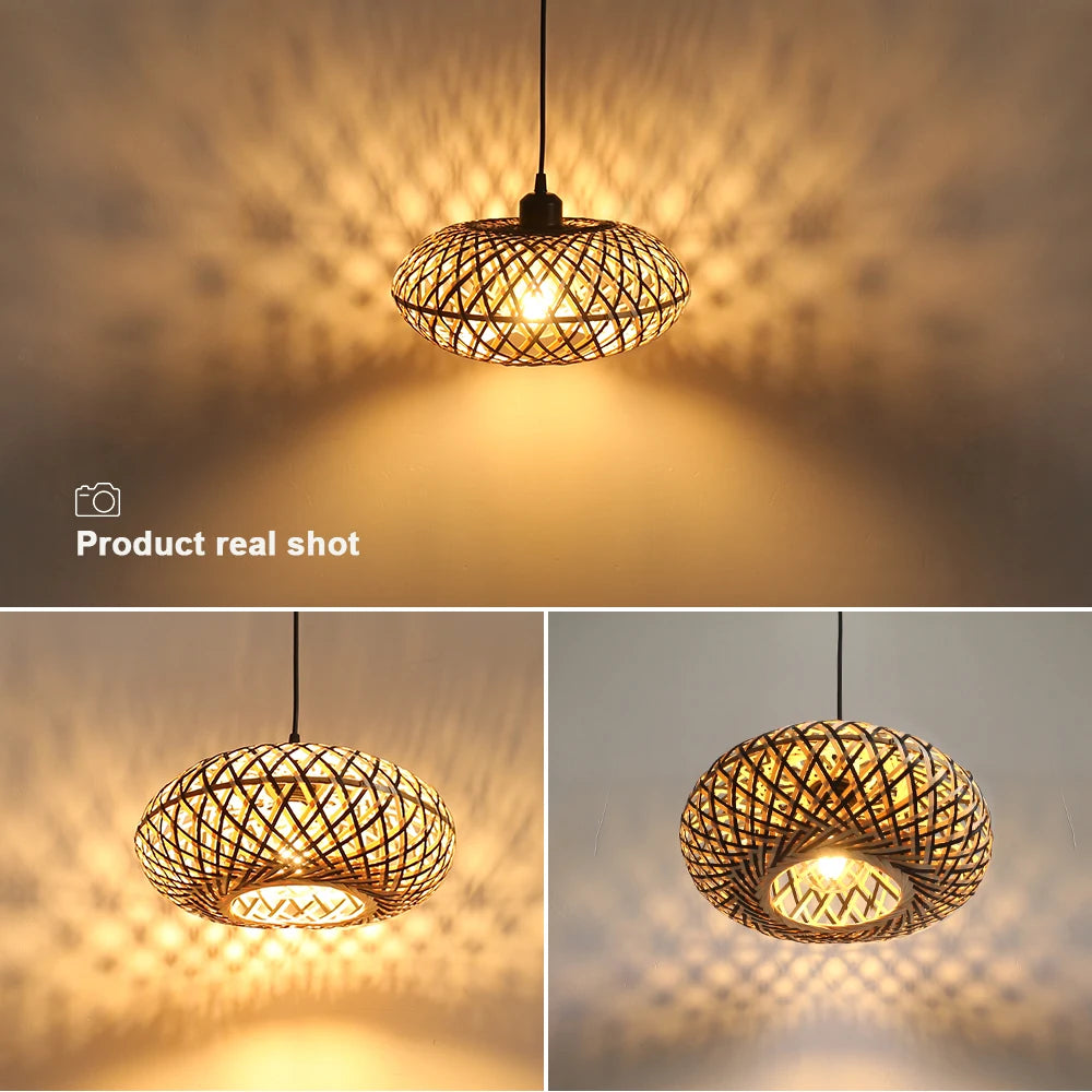 YNL Bamboo Pendant Chandelier – 4-Light Ceiling Lamp | Natural Wood Pendant Chandelier HIP