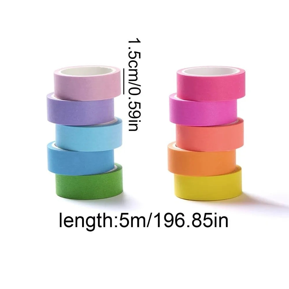 10-Roll Rainbow Fluorescent Washi Tape Set – DIY Journals & Crafts Decorative Washi Tape HIP