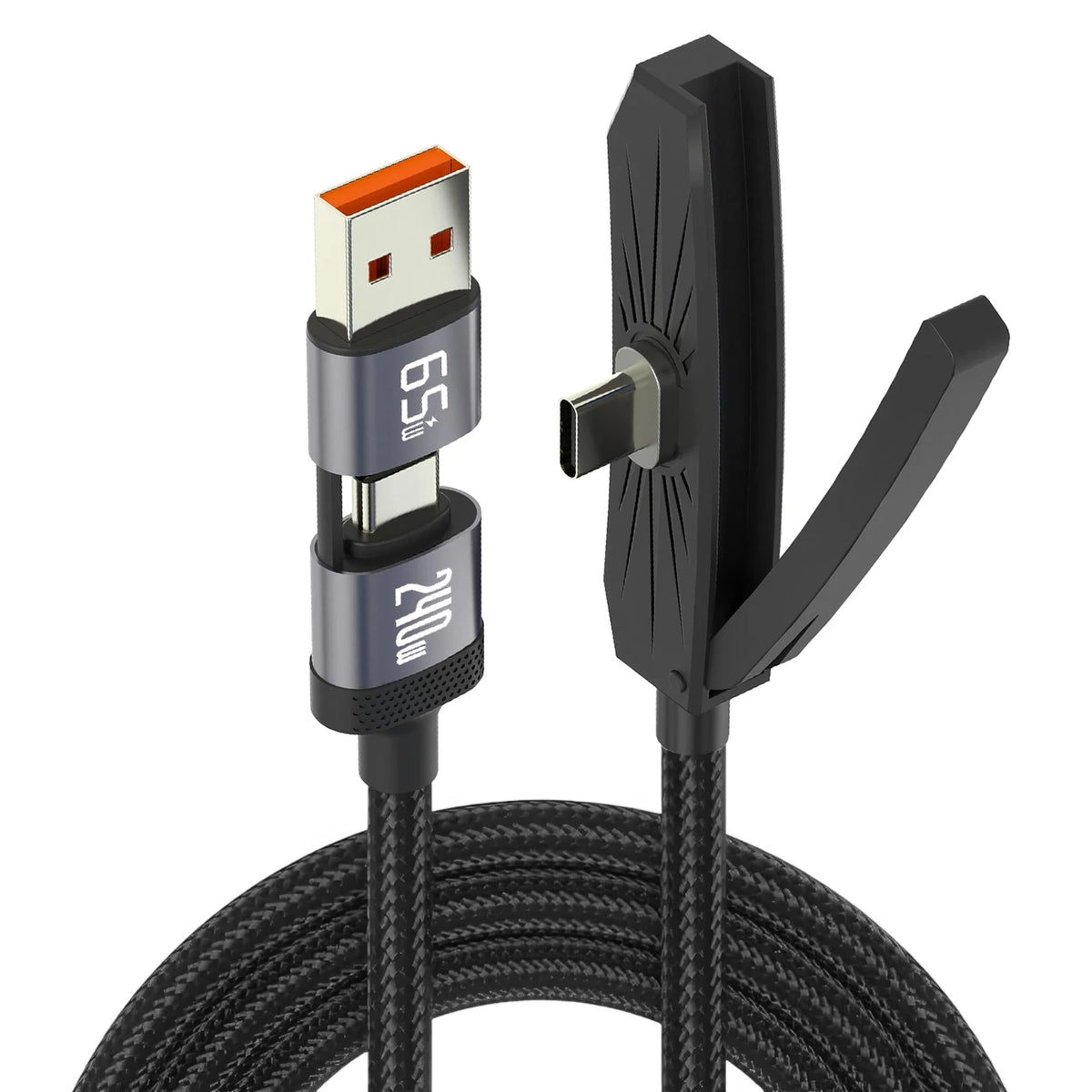 2-in-1 USB-C Fast Charge Cable & Foldable Phone Stand USB-C Charging Cable HIP Black