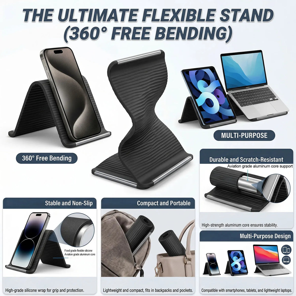 Foldable Silicone Aluminum Phone Tablet Laptop Stand | OSMR Phone Tablet Stand HIP