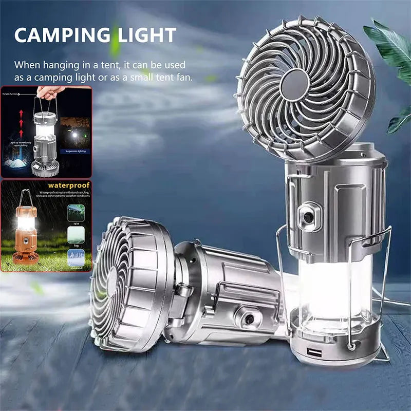 Solar LED Camping Lantern Fan – Portable Hanging Tent Light Solar Camping Lantern HIP