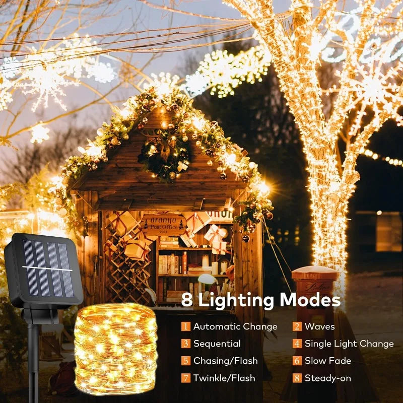 Solar Fairy Lights Outdoor – 8 Modes, Dusk to Dawn, IP65 Solar String Lights HIP